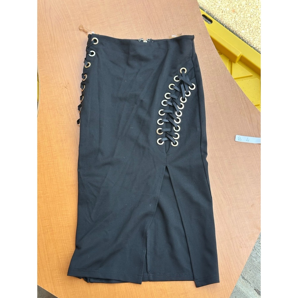 Hot & Delicious Black Lace-Up Pencil Skirt Side Slit Women's Size S